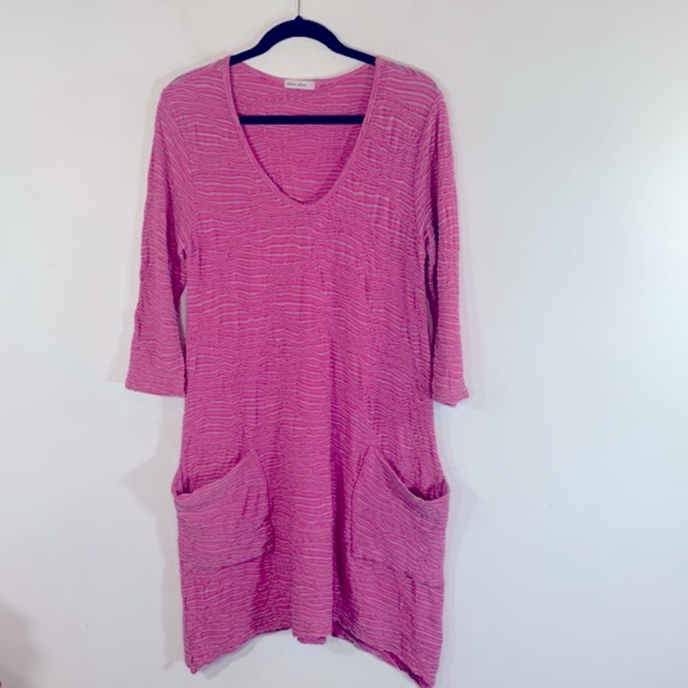 Allen Allen Waffle Texture Coastal Casual Women’s Size S Pink Grey Dress
